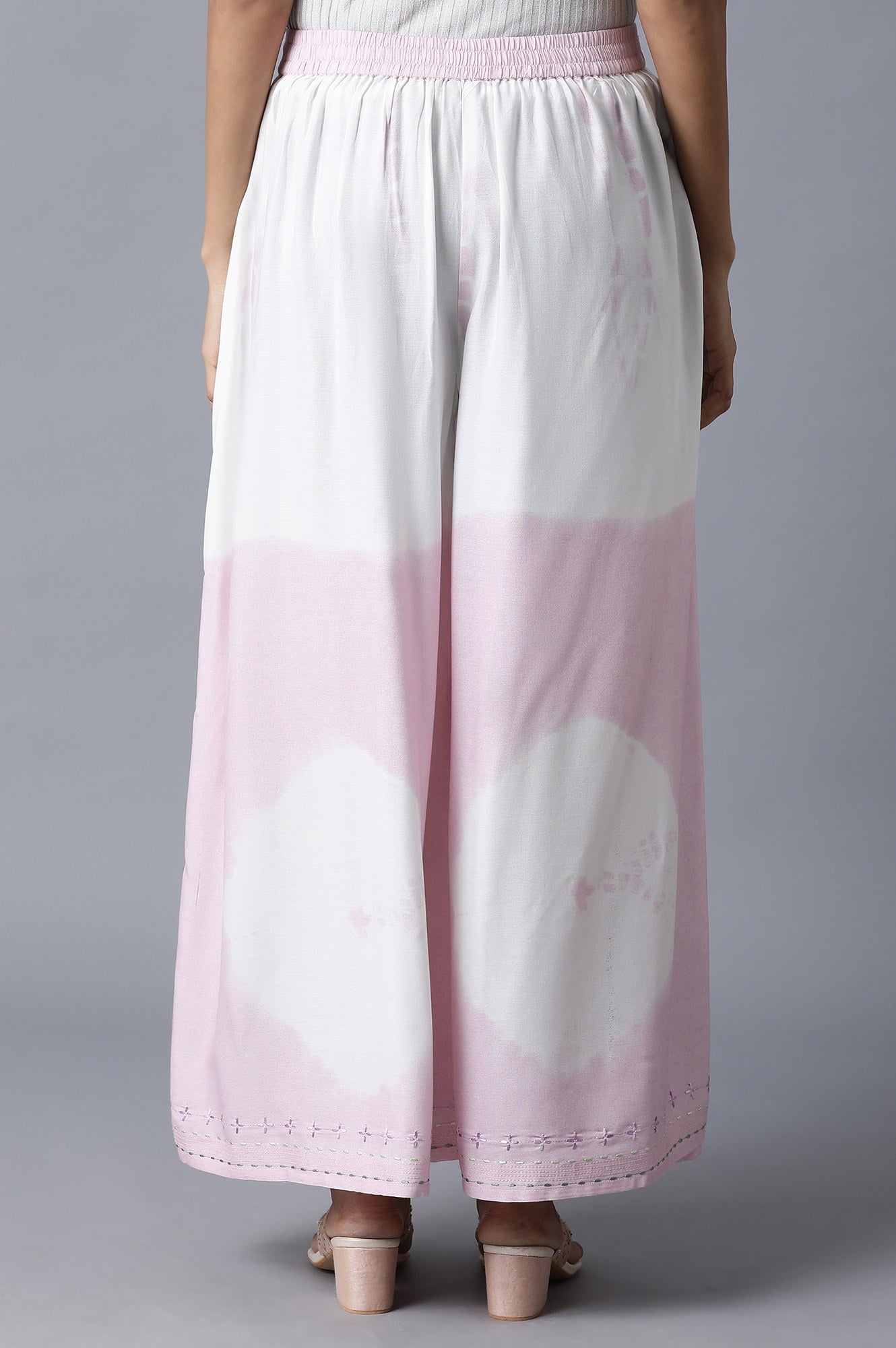 W for Woman Bubblegum Pink & Ecru Flared Pants