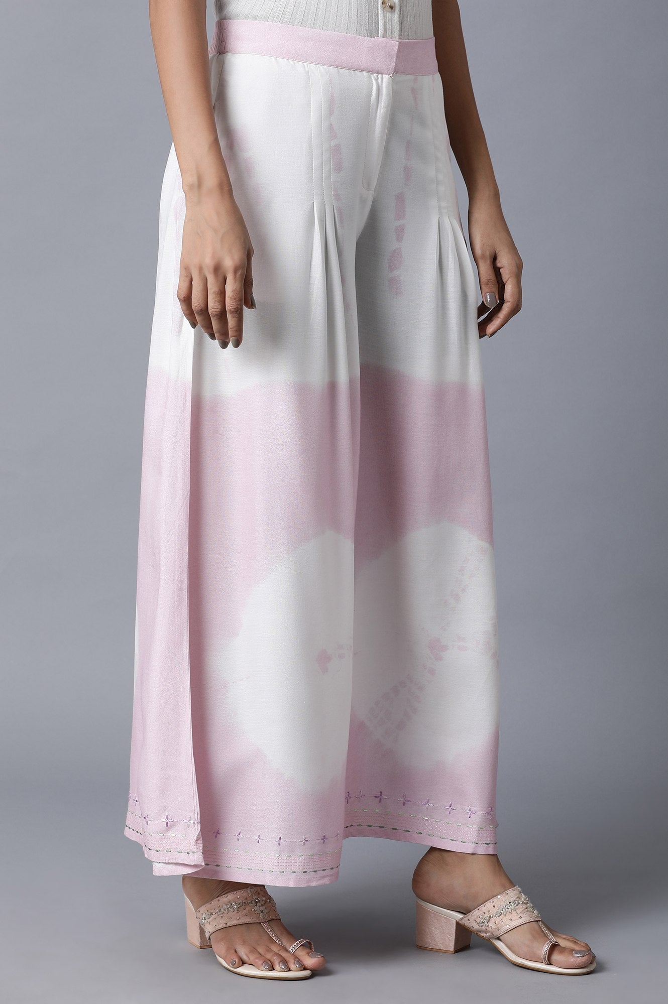 W for Woman Bubblegum Pink & Ecru Flared Pants