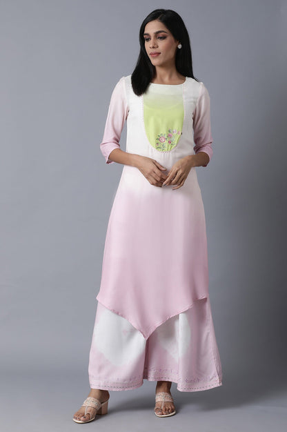 W for Woman Bubblegum Pink & Ecru Flared Pants