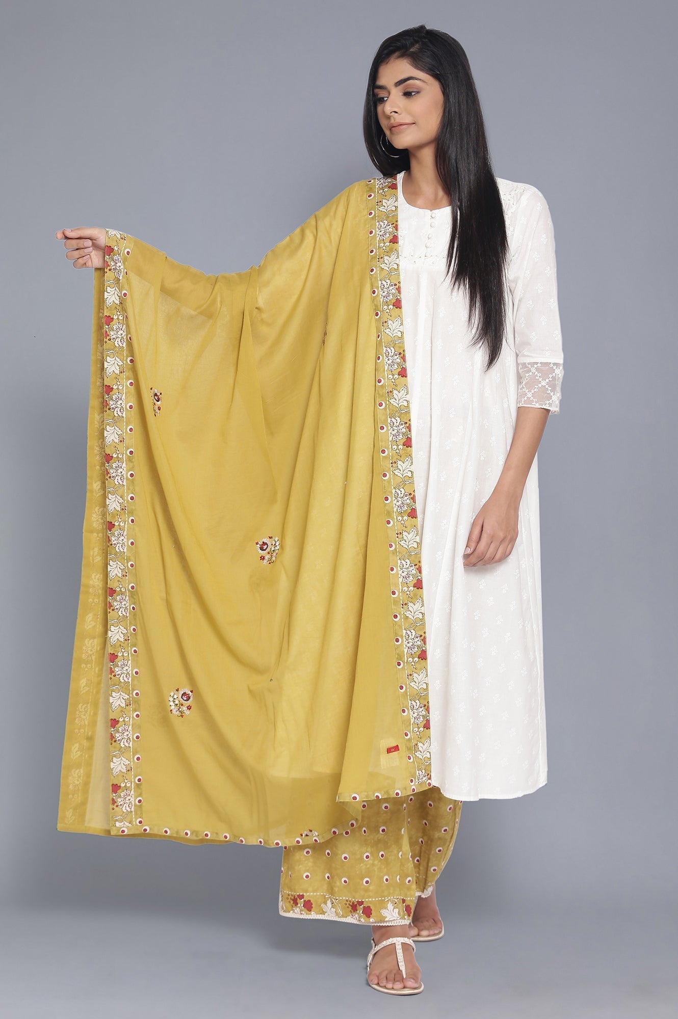 W for Woman Yellow Green Embroidered Drape