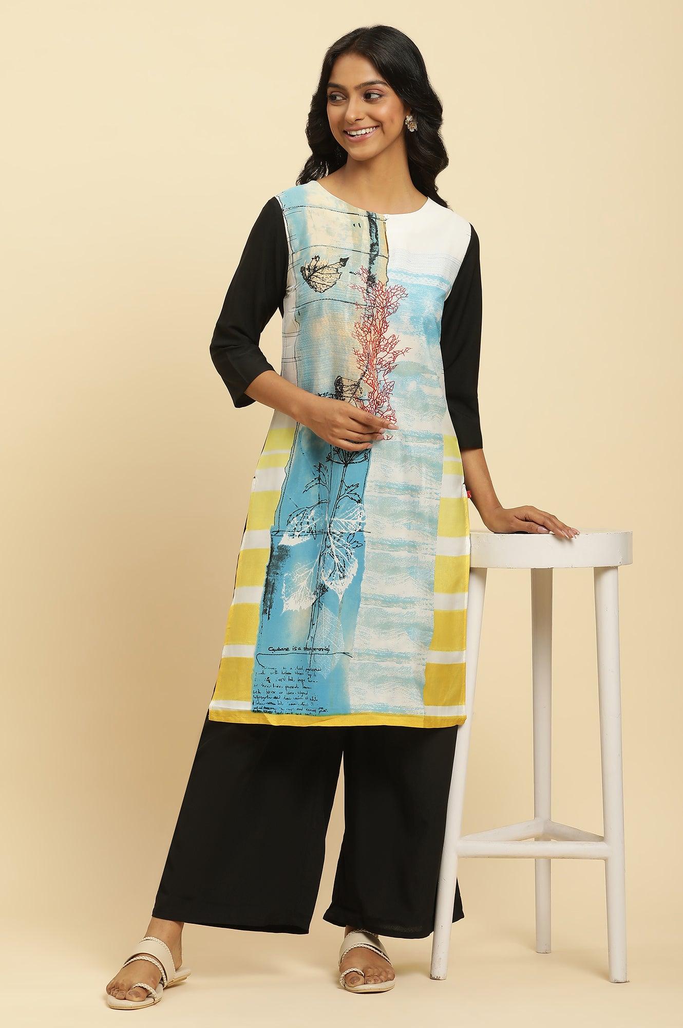 W for Woman Multi-Coloured Dobby Kurta-Parallel Pants Set