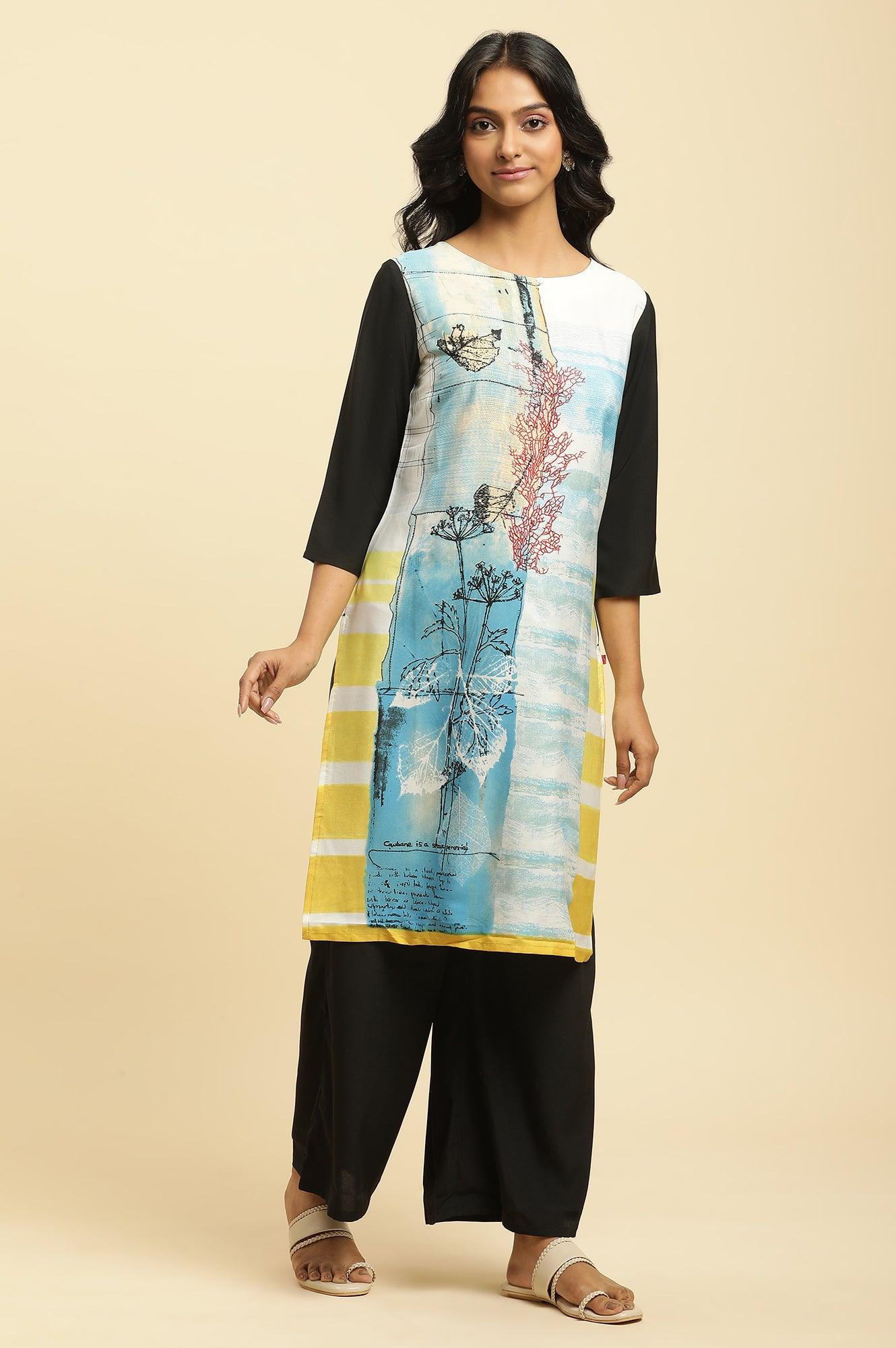 W for Woman Multi-Coloured Dobby Kurta-Parallel Pants Set