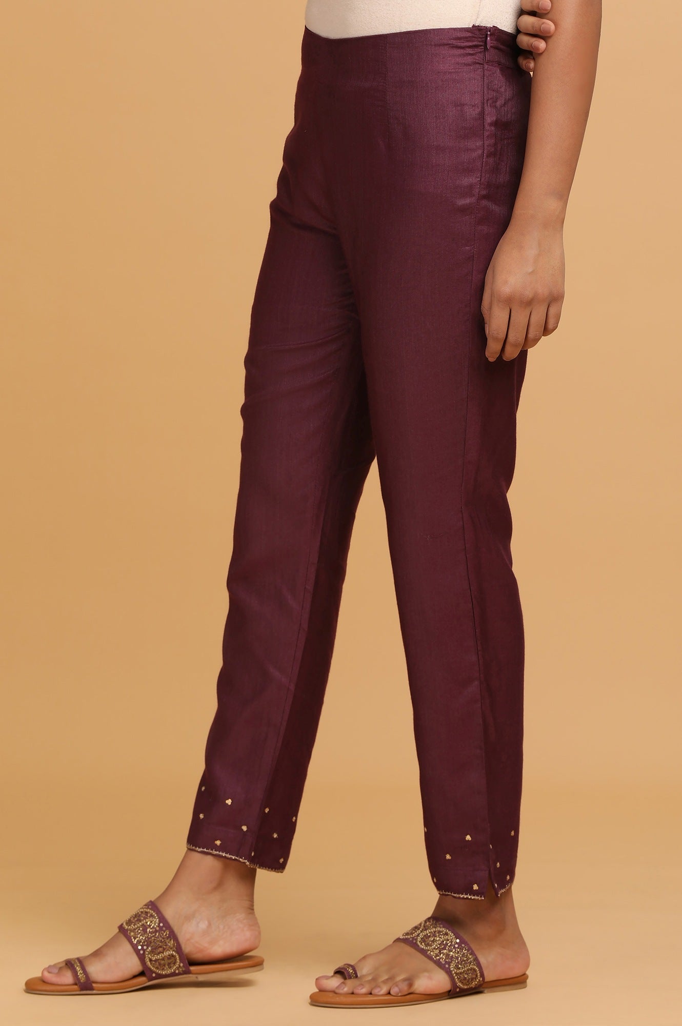 W for Woman Purple Solid Slim Pants