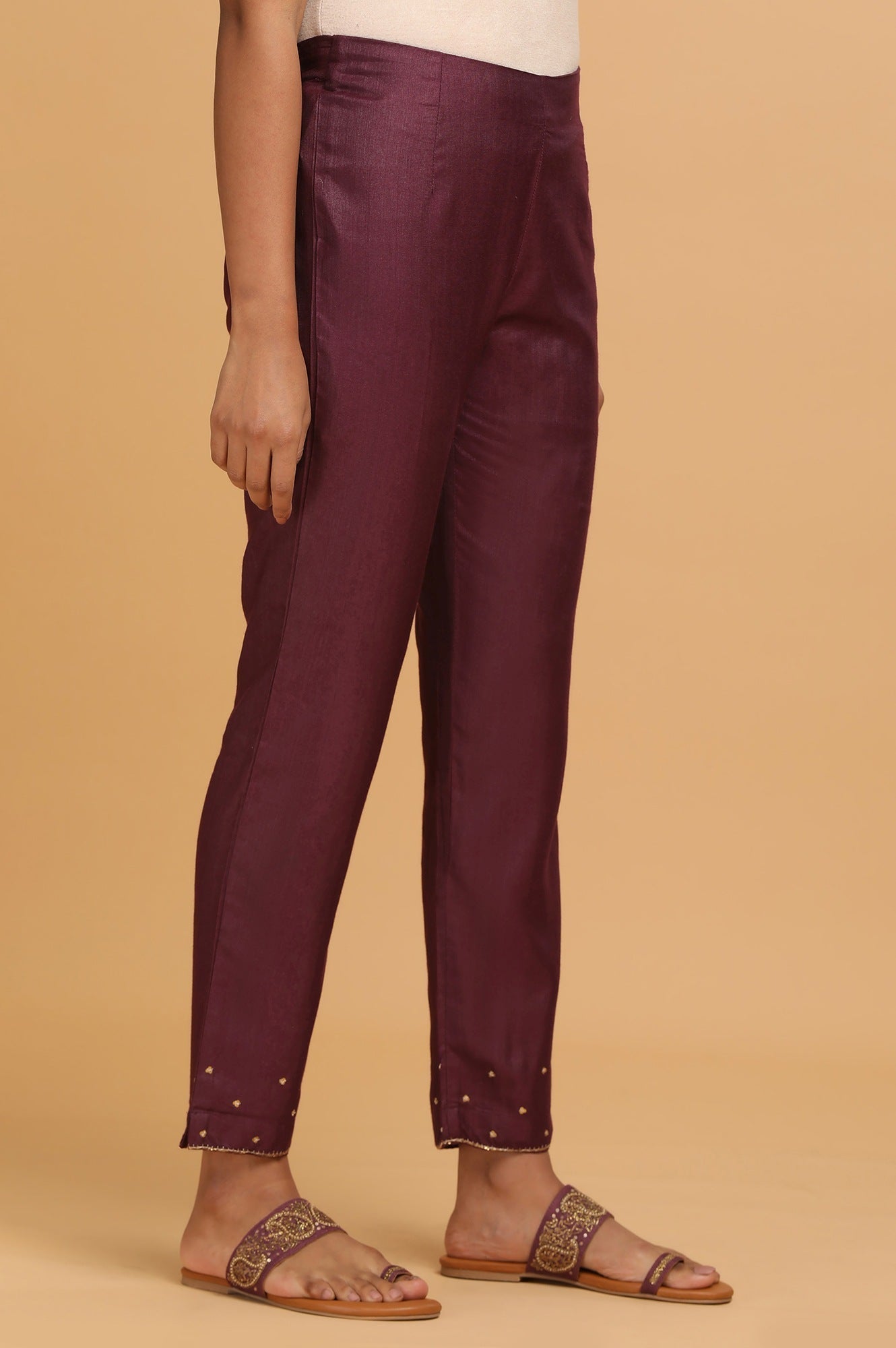 W for Woman Purple Solid Slim Pants