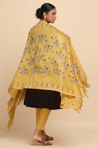 W for Woman Yellow Cotton Silk Block Printed Drape