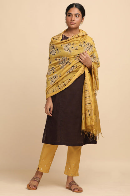 W for Woman Yellow Cotton Silk Block Printed Drape