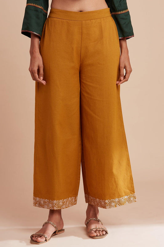 W for Woman Light Yellow Solid Parallel Pants