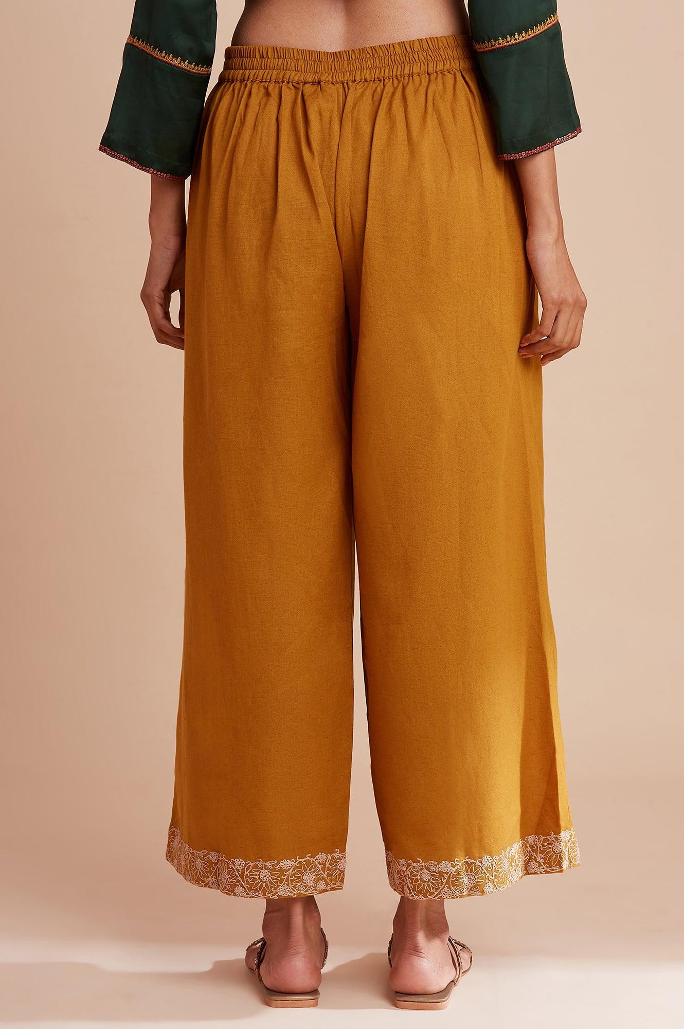 W for Woman Light Yellow Solid Parallel Pants