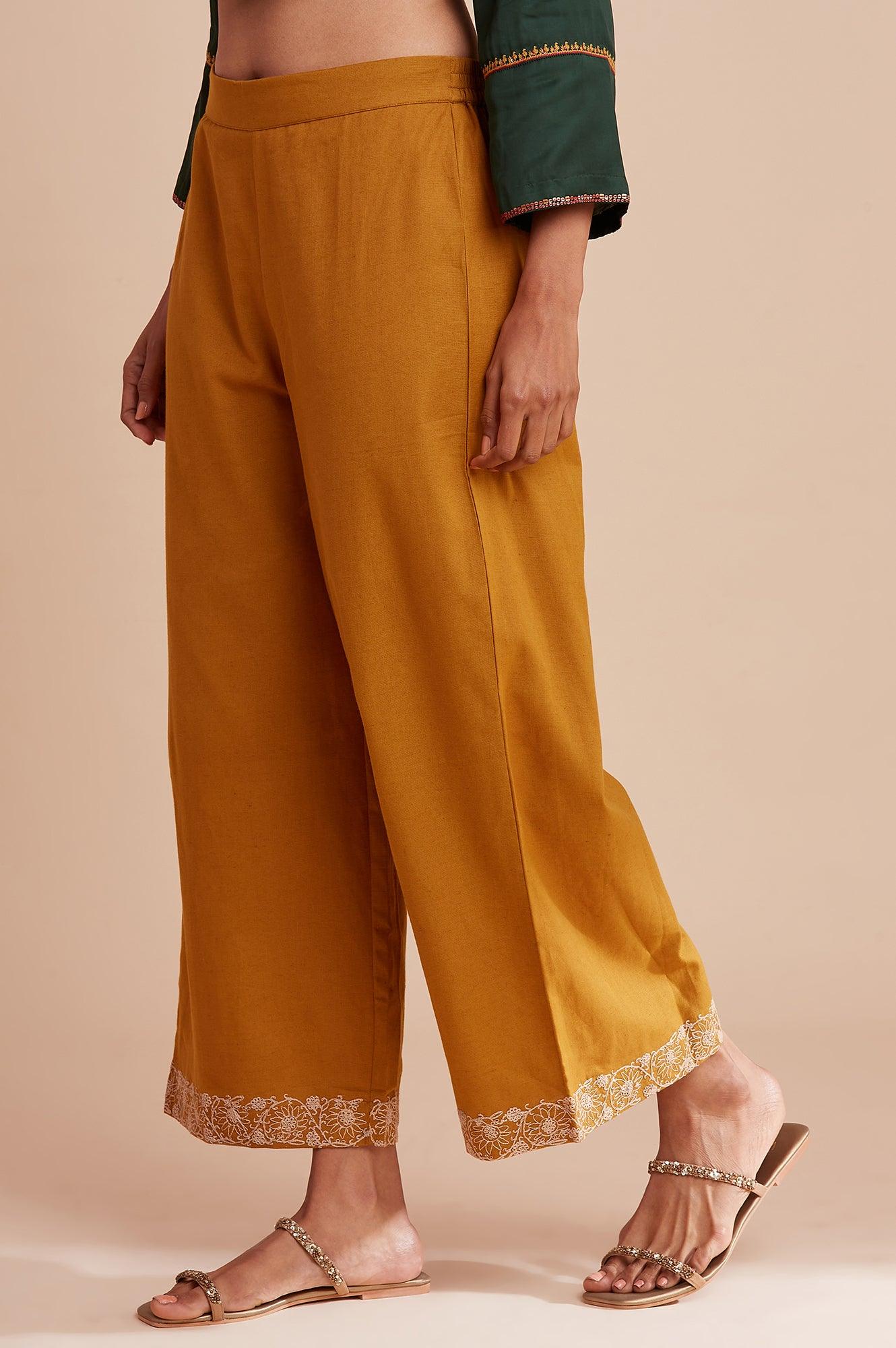 W for Woman Light Yellow Solid Parallel Pants