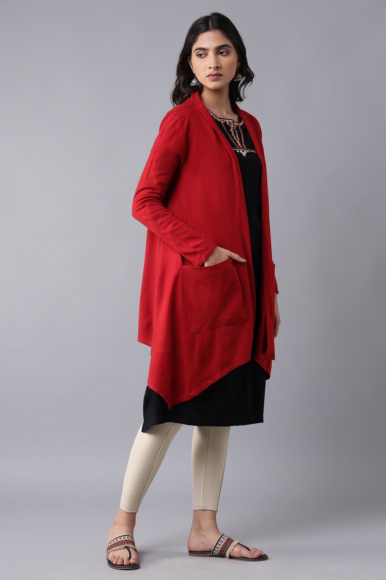 W for Woman Red Soft Acrylic Cardigan