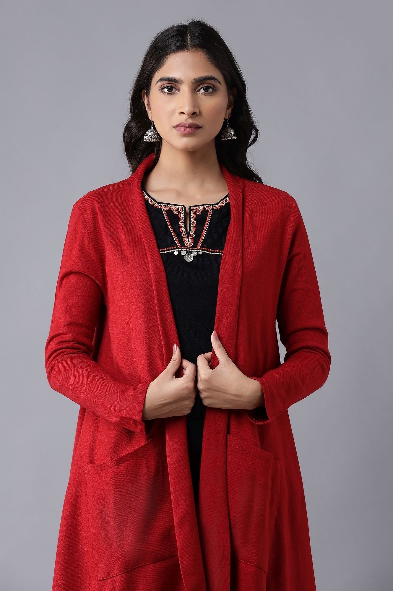 W for Woman Red Soft Acrylic Cardigan