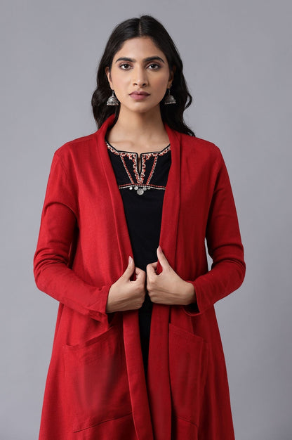 W for Woman Red Soft Acrylic Cardigan