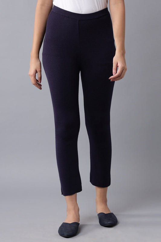 W for Woman Navy Knitted Slim Pants