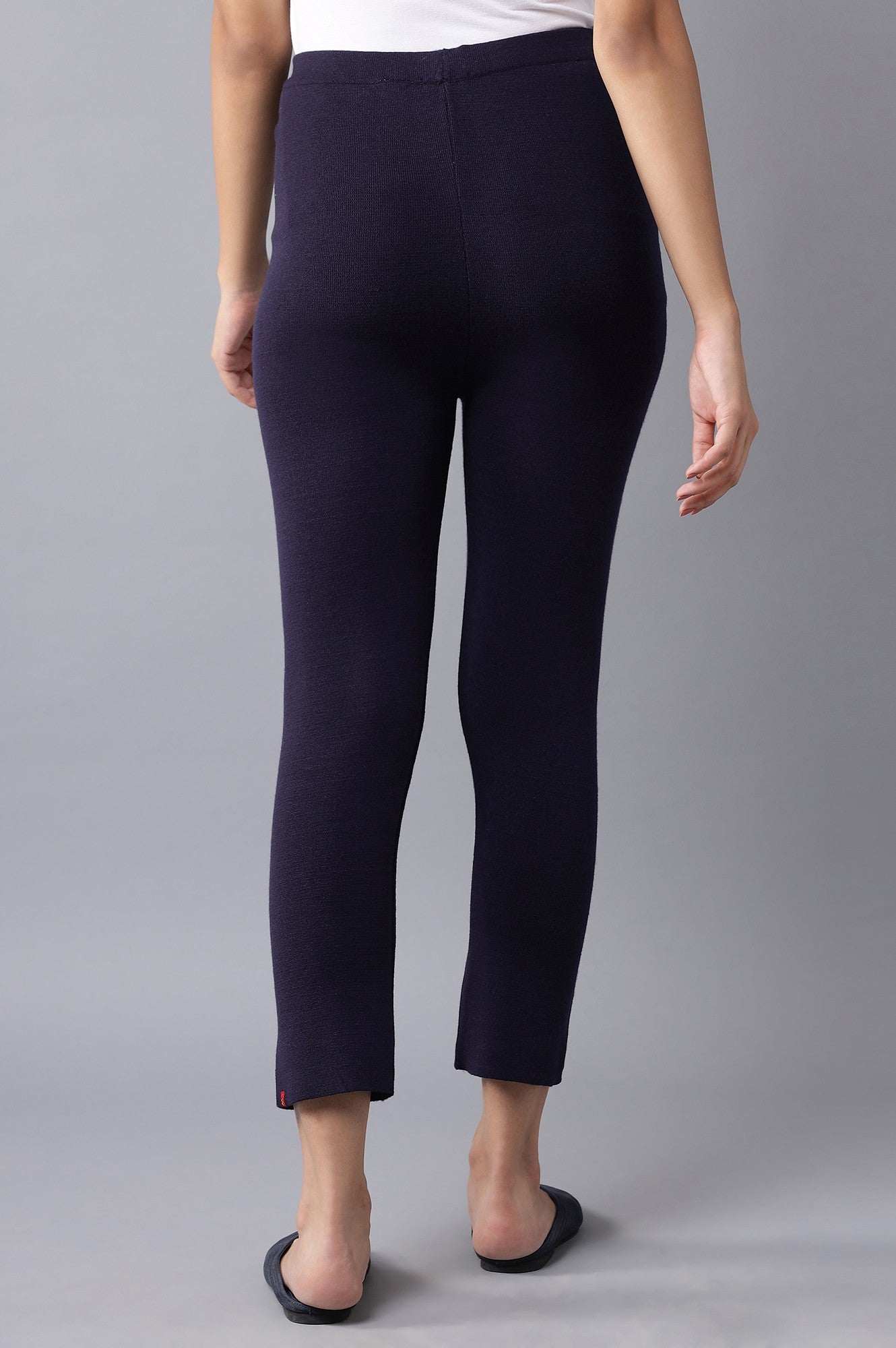 W for Woman Navy Knitted Slim Pants