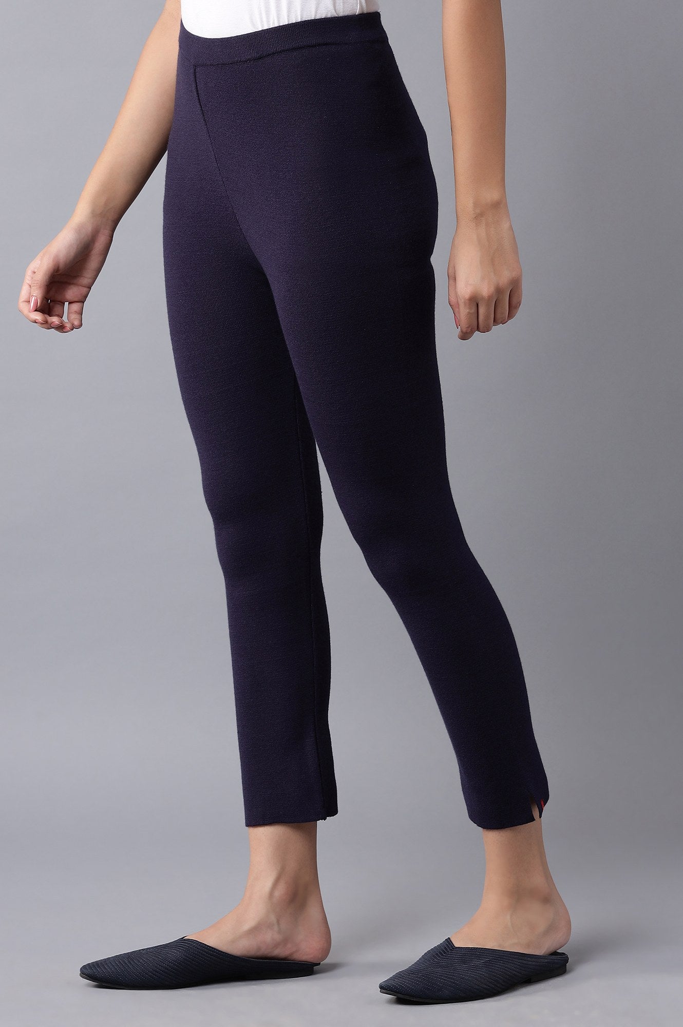 W for Woman Navy Knitted Slim Pants