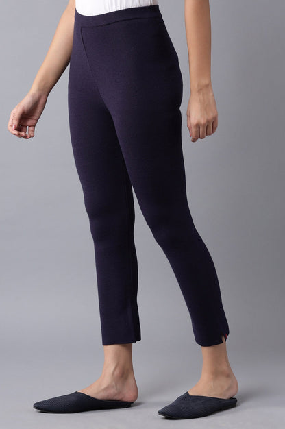 W for Woman Navy Knitted Slim Pants