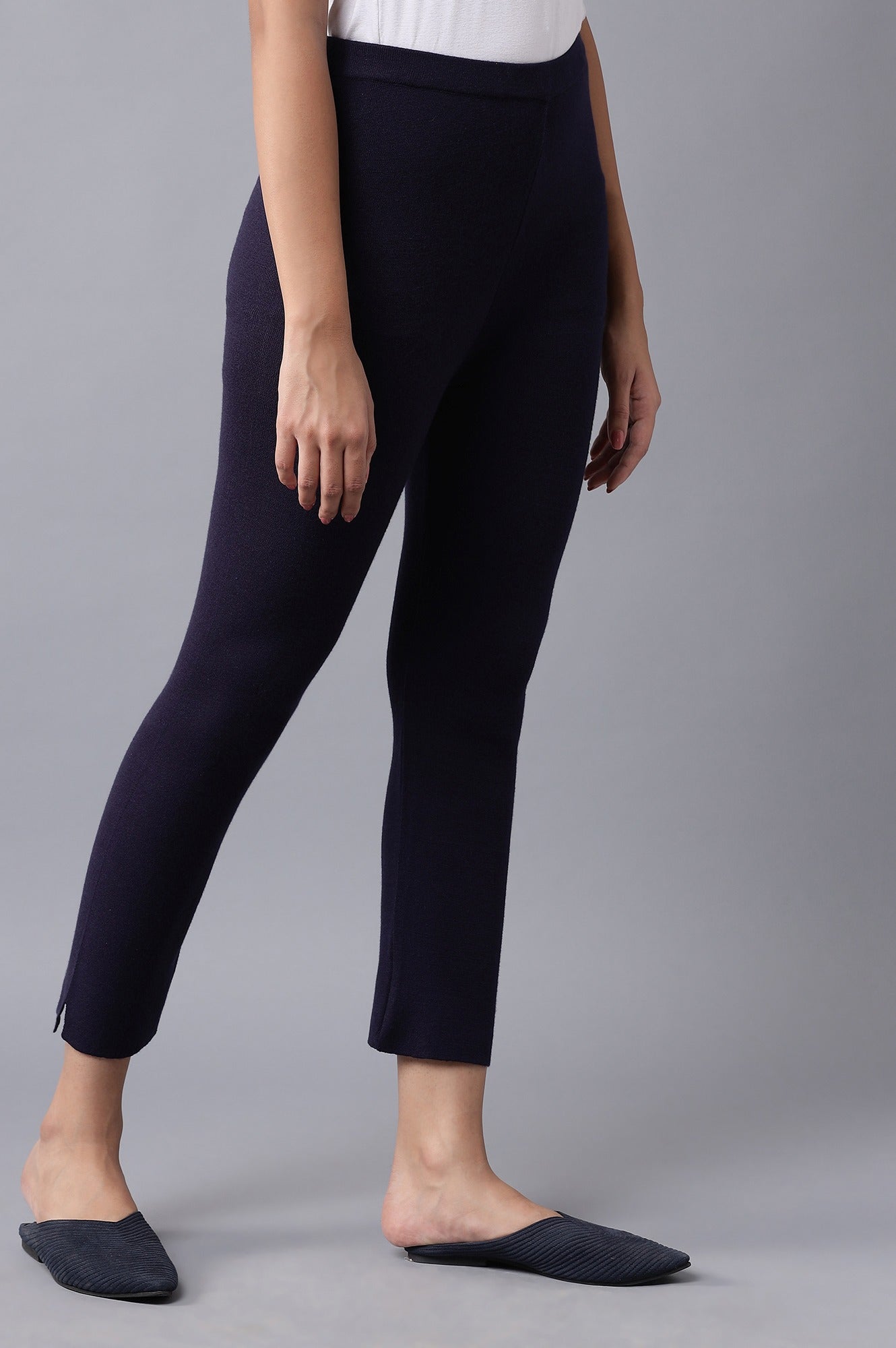 W for Woman Navy Knitted Slim Pants