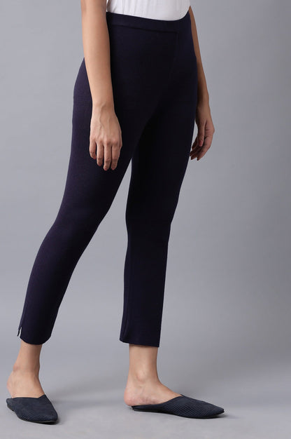 W for Woman Navy Knitted Slim Pants