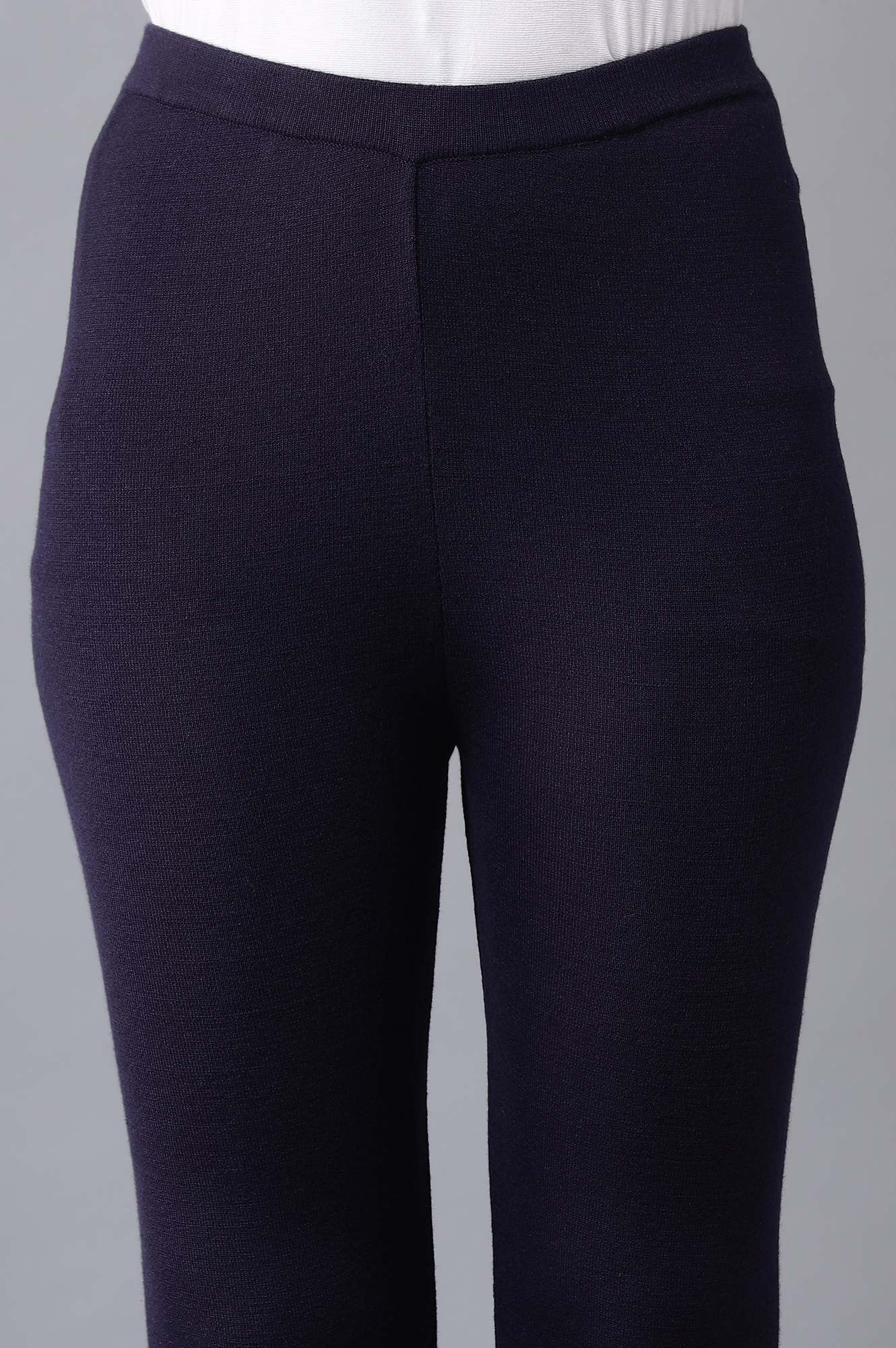 W for Woman Navy Knitted Slim Pants