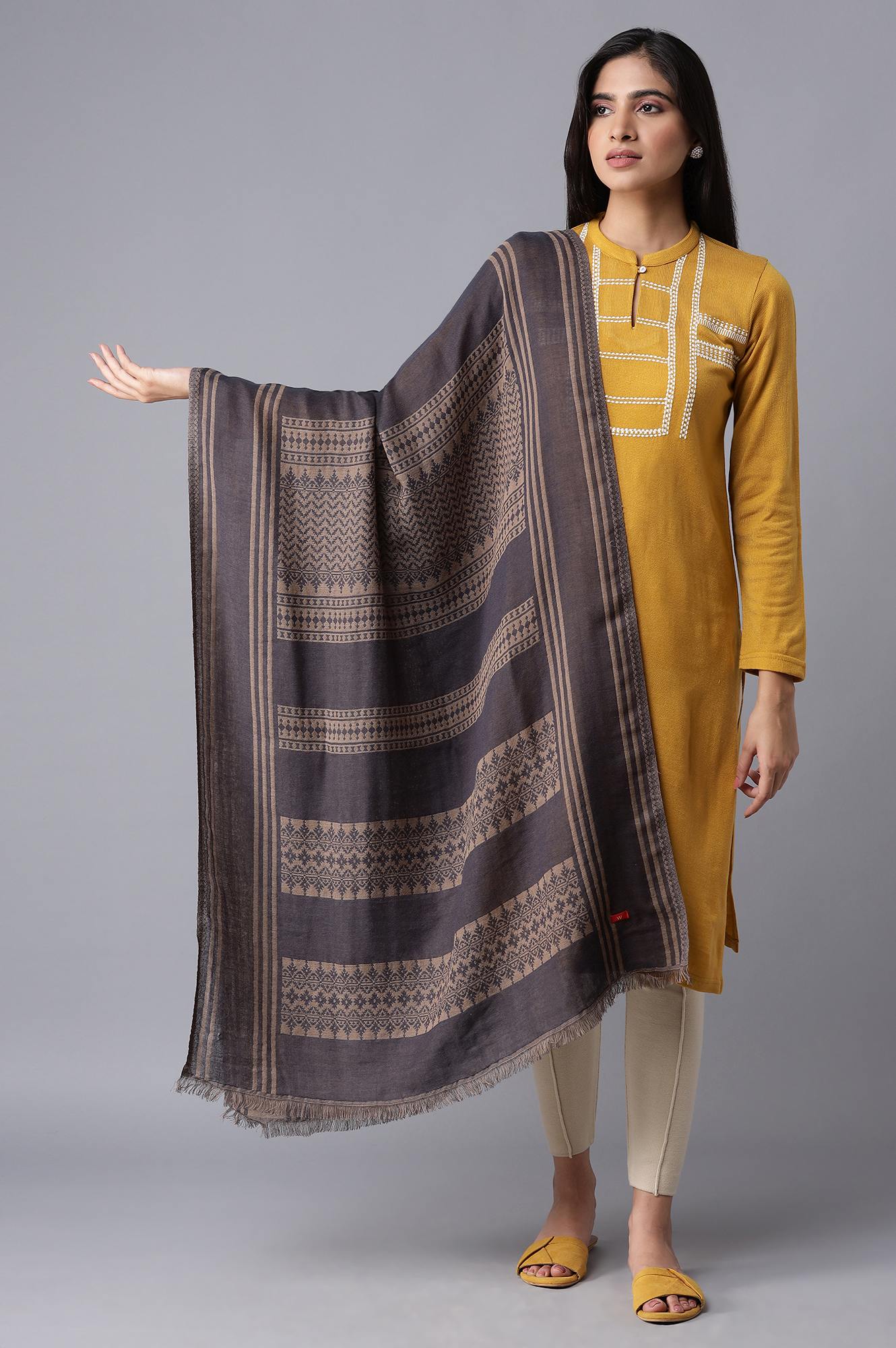 W for Woman Blue Jacquard Shawl