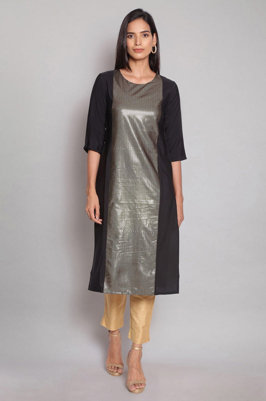 W for Woman Black American Crepe Placement Print kurta