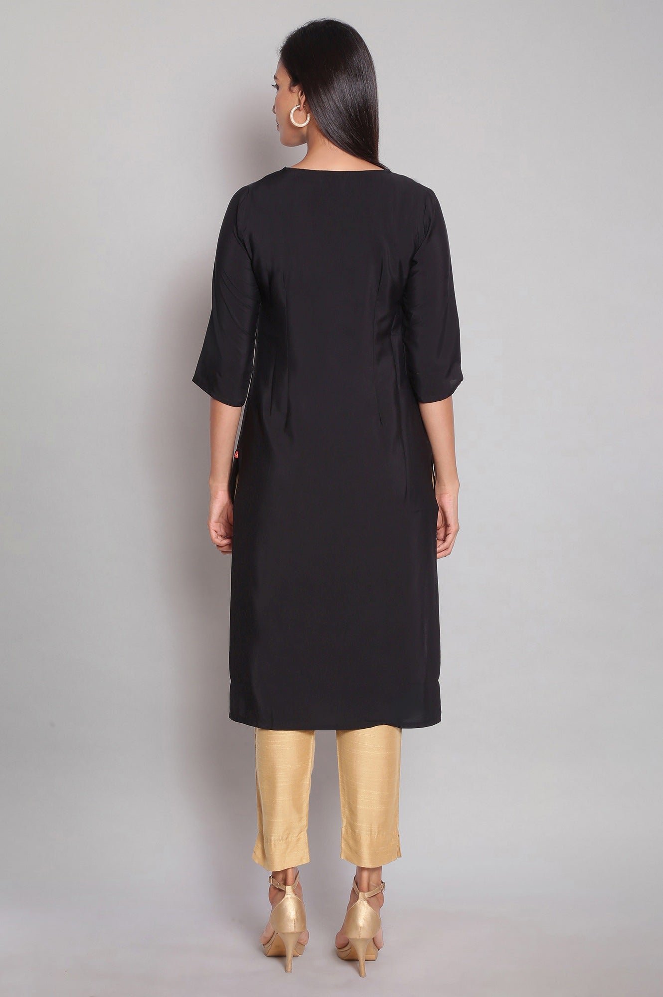 W for Woman Black American Crepe Placement Print kurta