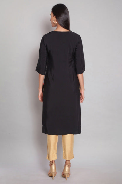 W for Woman Black American Crepe Placement Print kurta