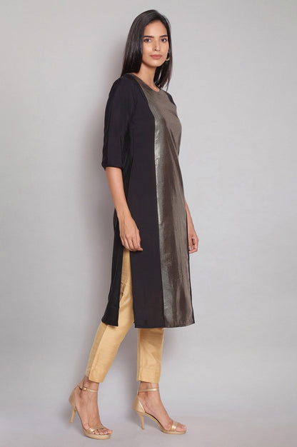 W for Woman Black American Crepe Placement Print kurta