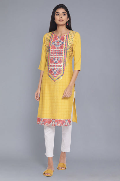 W for Woman Yellow Printed Straight kurta