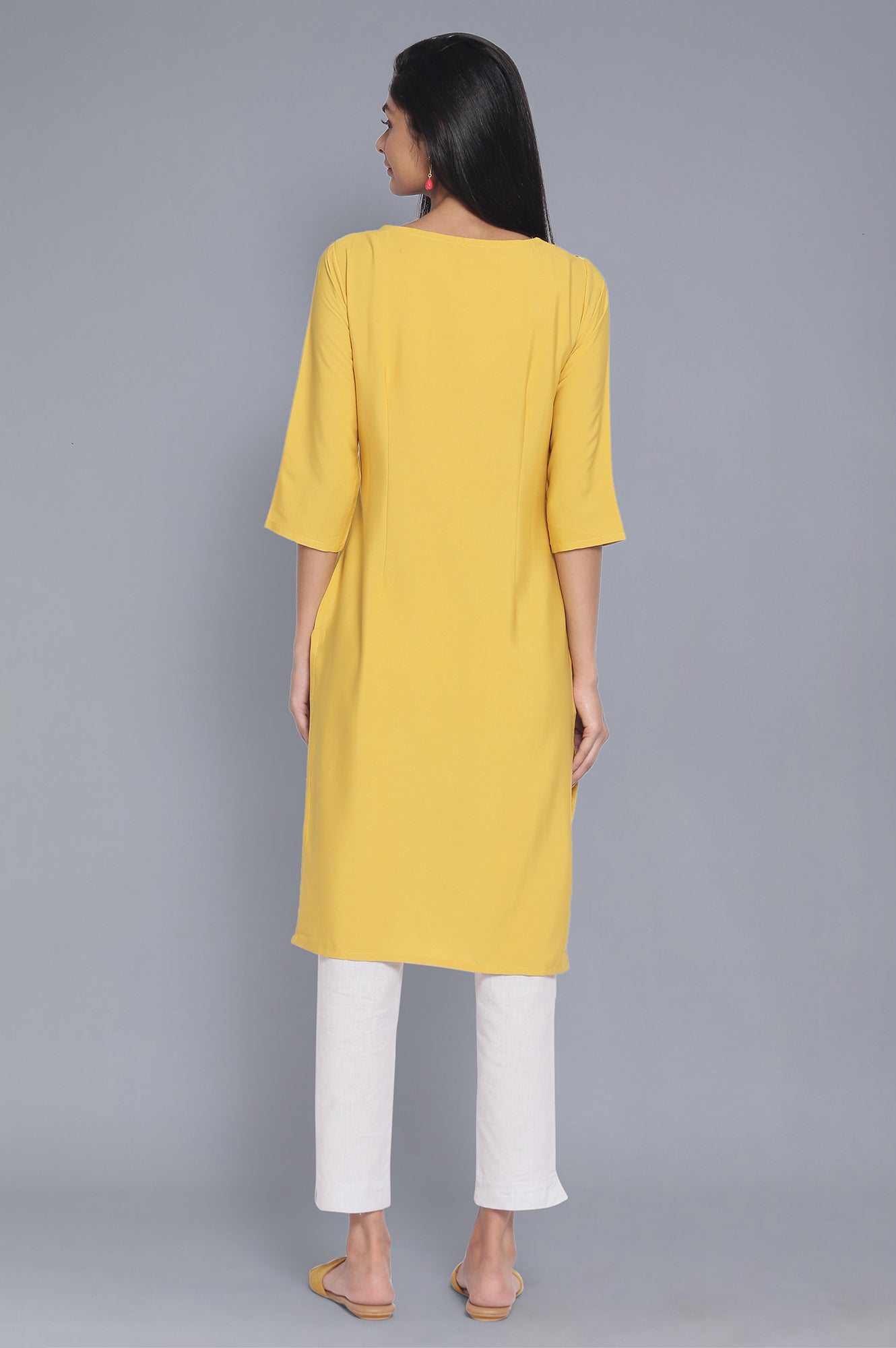 W for Woman Yellow Printed Straight kurta