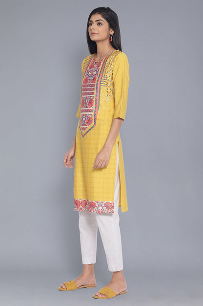 W for Woman Yellow Printed Straight kurta
