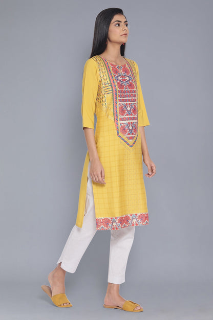 W for Woman Yellow Printed Straight kurta