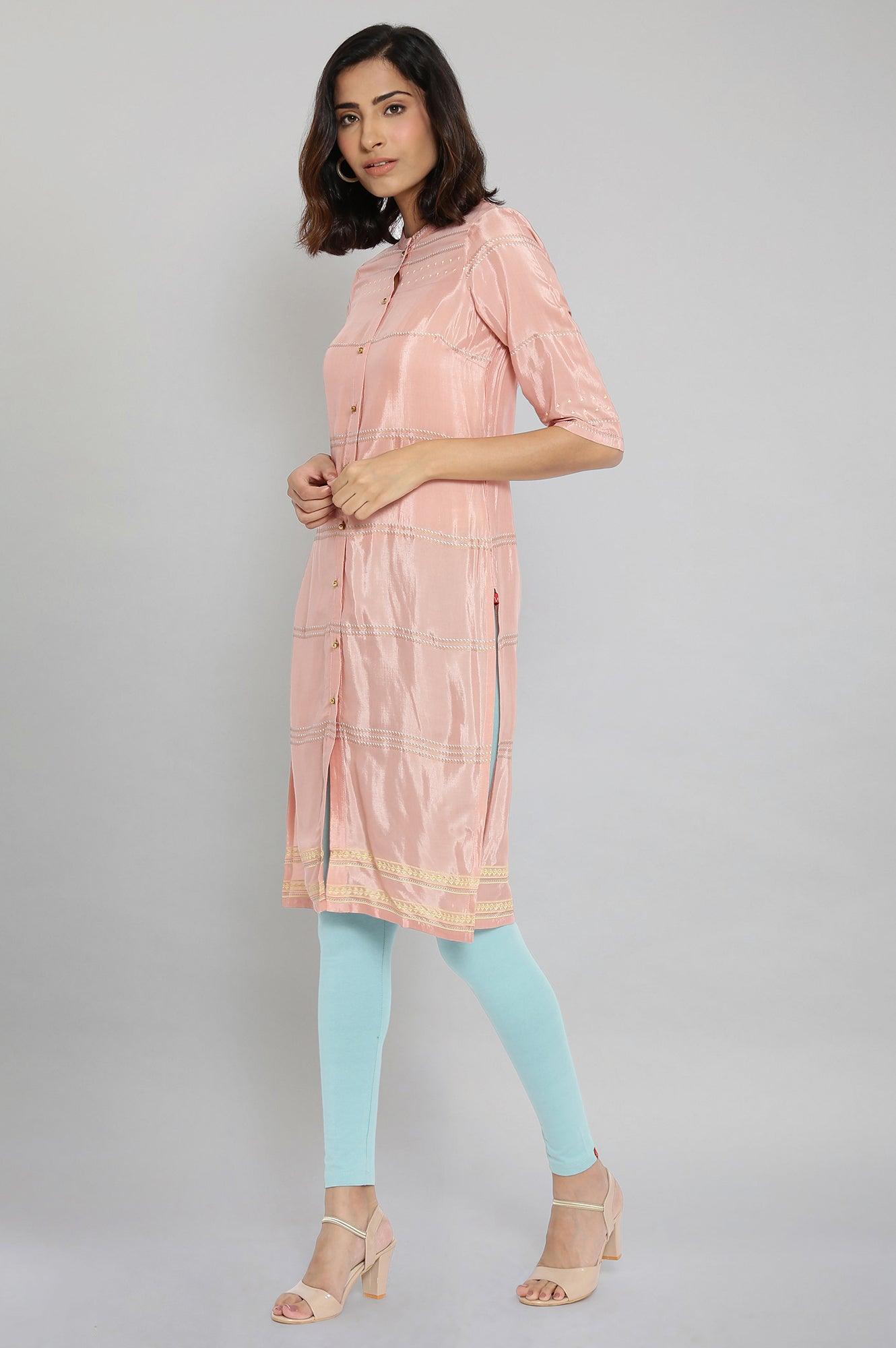 W for Woman Pink Shantung Printed kurta