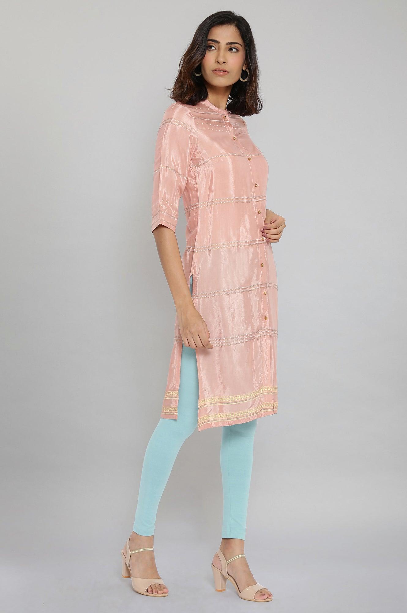 W for Woman Pink Shantung Printed kurta