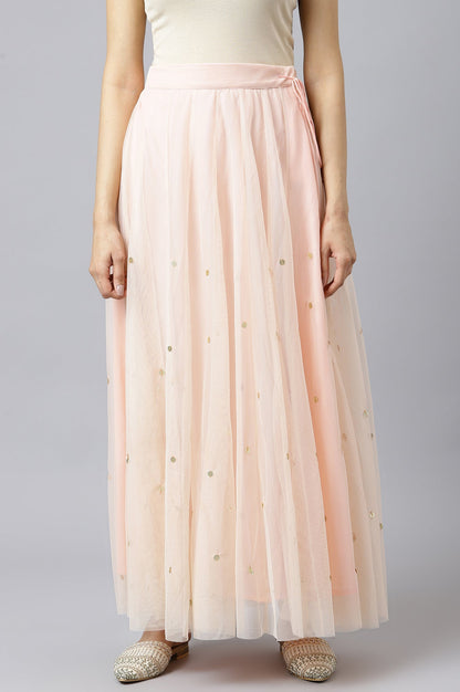 W for Woman Blush Pink Mesh Flared Skirt
