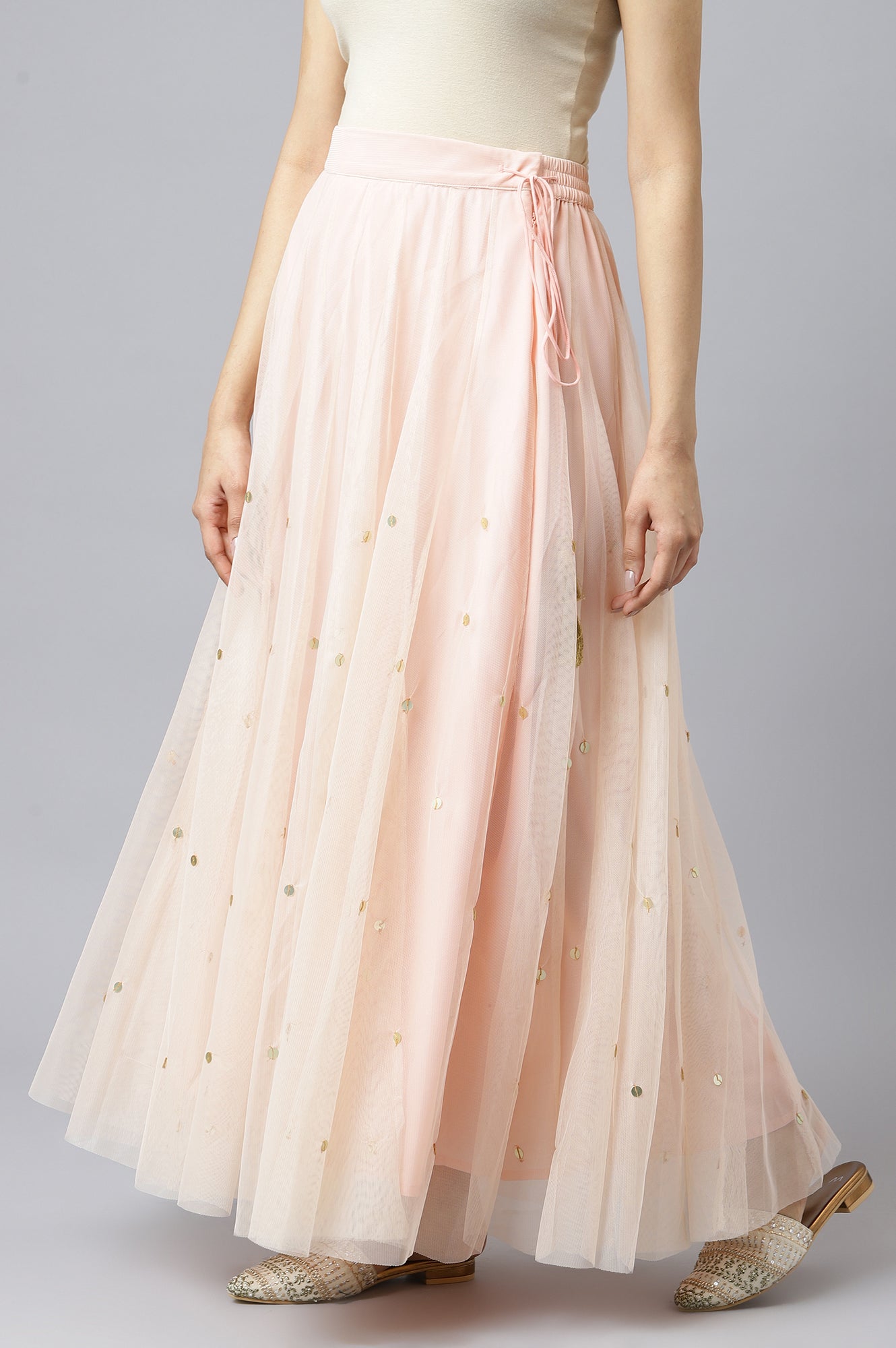 W for Woman Blush Pink Mesh Flared Skirt