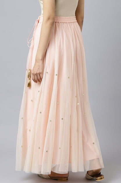 W for Woman Blush Pink Mesh Flared Skirt