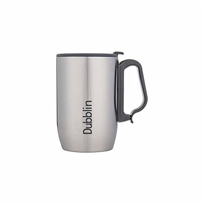 Coffee Mug Double Wall Insulated Stainless Steel Silver 350 ml with Handle and Lid