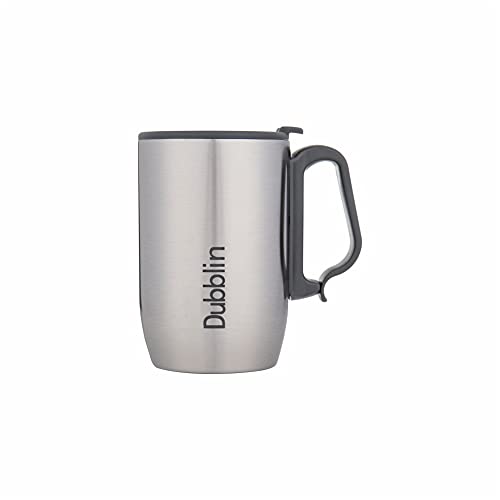 Coffee Mug Double Wall Insulated Stainless Steel Silver 350 ml with Handle and Lid