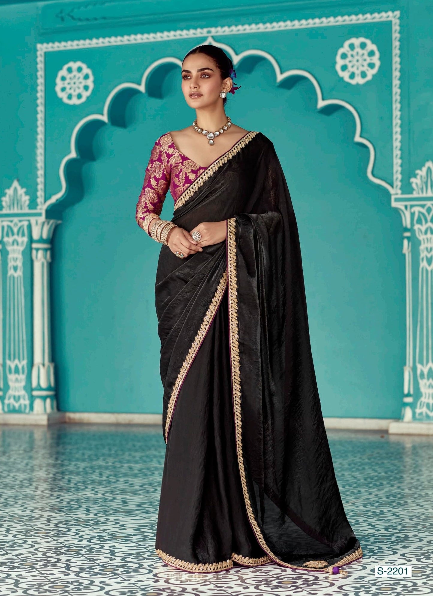 Anaita Black Embroidery Work Saree With Jacquard Work Blouse Piece