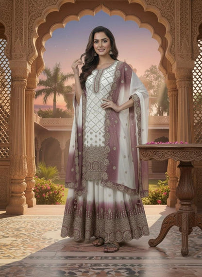Anaita Purple & White Georgette Readymade Suit with Embroidery & Sequence Work