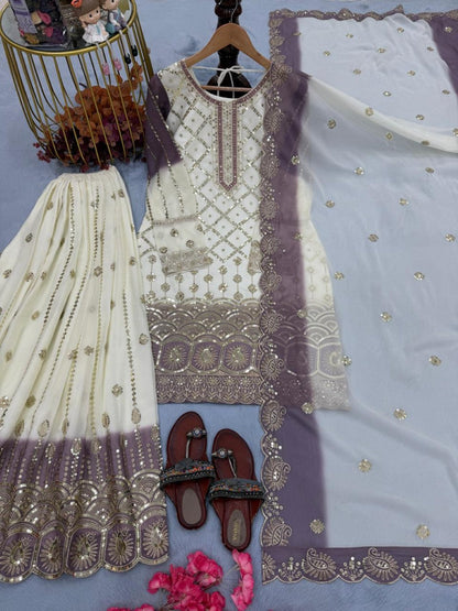 Anaita Lavender & White Georgette Readymade Suit with Embroidery & Sequence Work