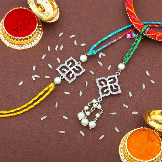 Rhodium Swastik Crystal Bhaiya Bhabhi Rakhi