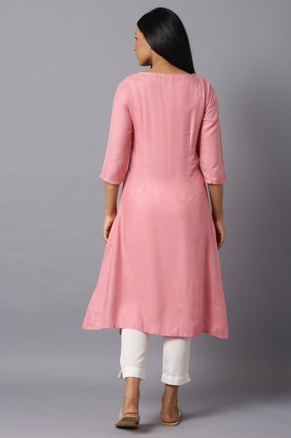 W for Woman Pink Embroidered kurta With Lace Trimming