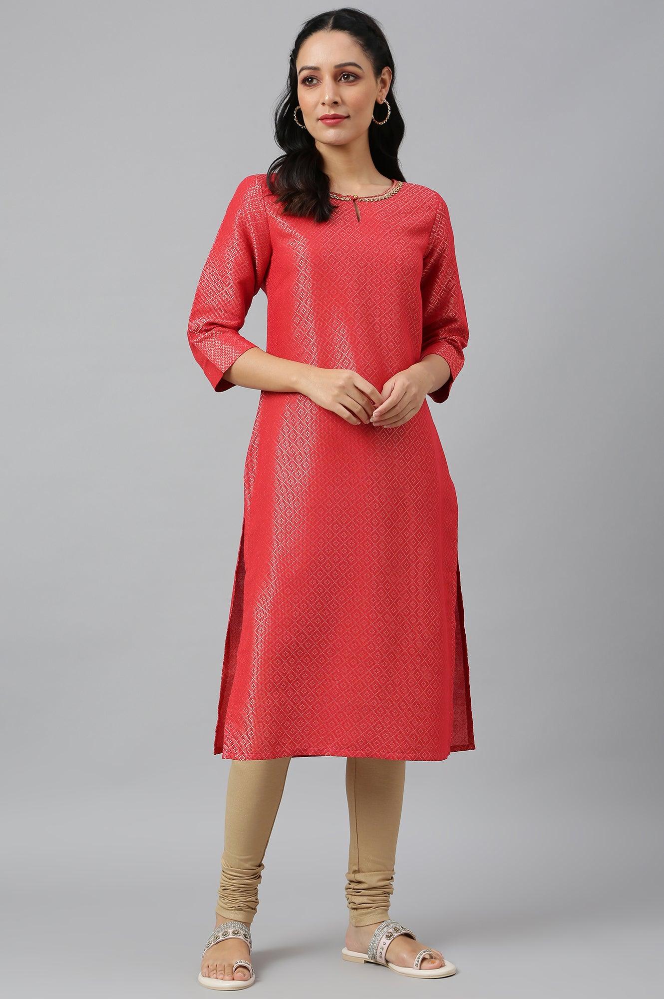 W for Woman Red Geometric Print Dobby kurta