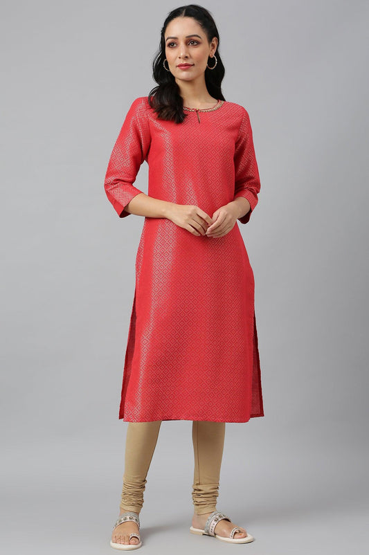 W for Woman Red Geometric Print Dobby kurta