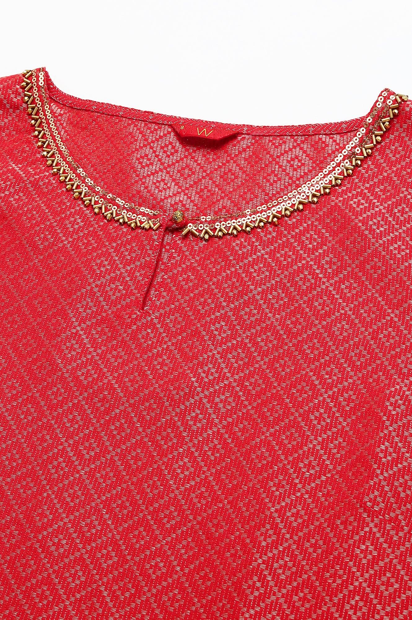 W for Woman Red Geometric Print Dobby kurta