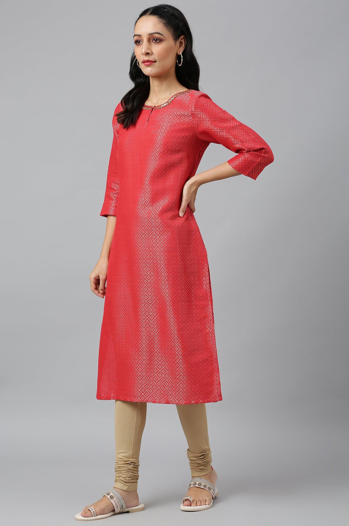 W for Woman Red Geometric Print Dobby kurta
