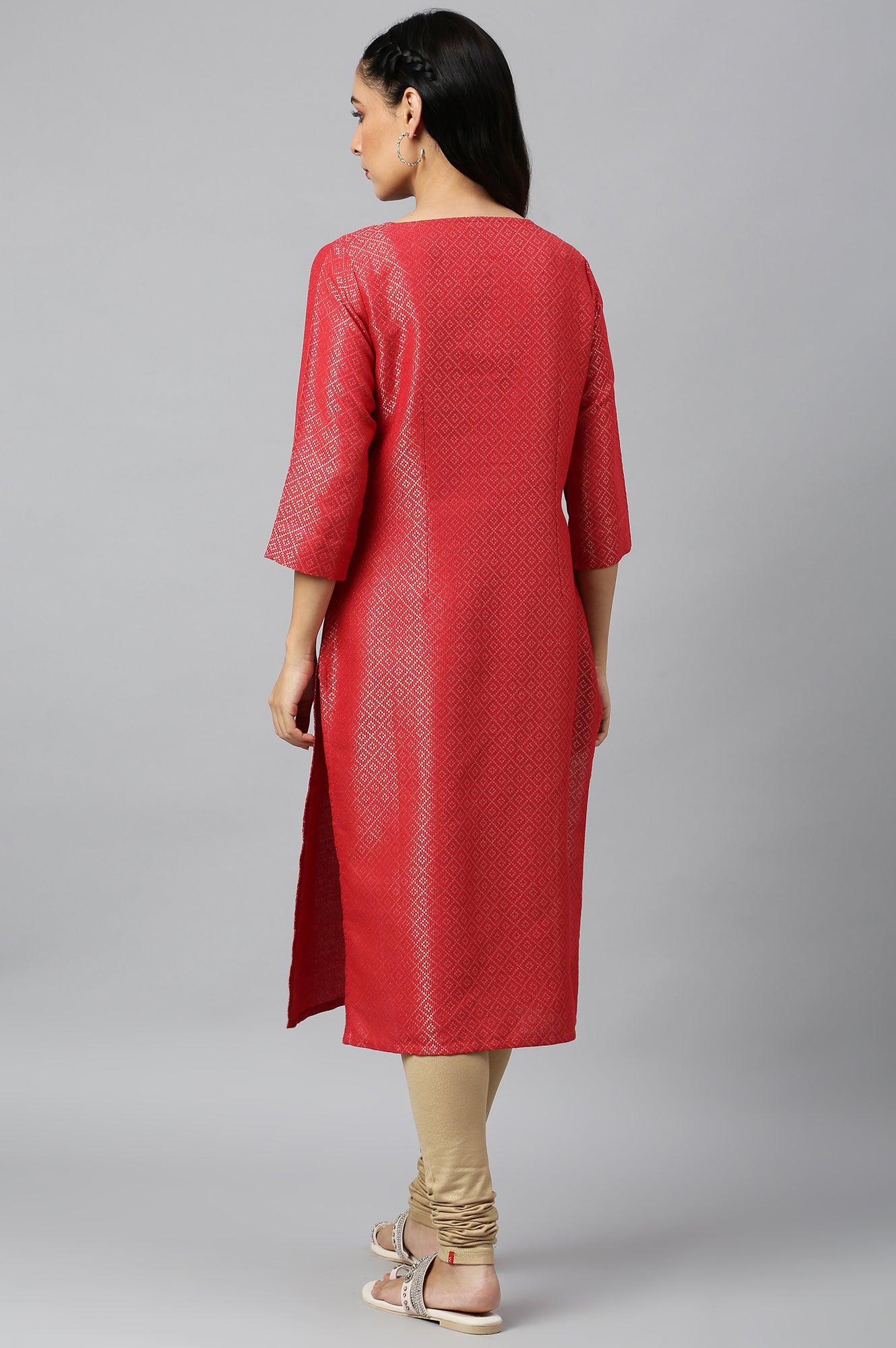 W for Woman Red Geometric Print Dobby kurta