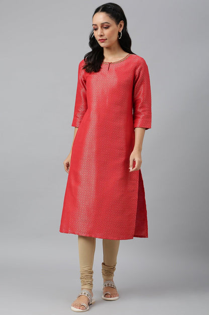 W for Woman Red Geometric Print Dobby kurta